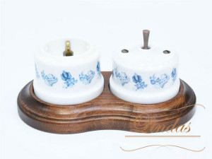 Выключатель керамика тумблерный 1 кл., Белый/Гжель с медной ручкой, Lindas 34419-C