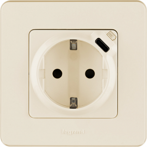 Розетка с З/К со встроенной USB зарядкой, слоновая кость, INSPIRIA Legrand 673771