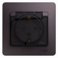 Розетка 1 местная с З/К, крышкой и шторкой IP44, Сиреневый туман, Glossa SE GSL001448