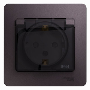Розетка 1 местная с З/К, крышкой и шторкой IP44, Сиреневый туман, Glossa SE GSL001448