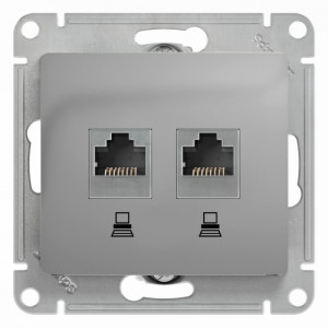 Розетка компьютерная 2-ая RJ45 Cat. 5e, Алюминий, Glossa SE GSL000385KK