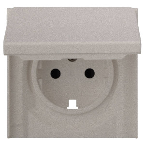 Лицевая панель розетки с З/К с крышкой, Платина, Rikett 35634 PL