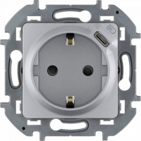 Розетка с З/К со встроенной USB зарядкой, алюминий, INSPIRIA Legrand 673772