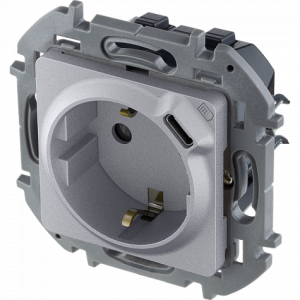 Розетка с З/К со встроенной USB зарядкой, алюминий, INSPIRIA Legrand 673772
