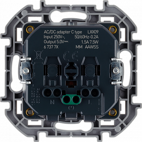 Розетка с З/К со встроенной USB зарядкой, алюминий, INSPIRIA Legrand 673772