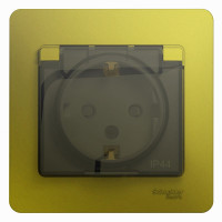Розетка 1 местная с З/К, крышкой и шторкой IP44, Фисташковый, Glossa SE GSL001048