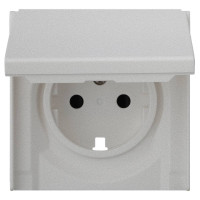 Лицевая панель розетки с З/К с крышкой, Серебро, Rikett 35634 SV