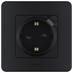 Розетка с З/К со встроенной USB зарядкой, антрацит, INSPIRIA Legrand 673773