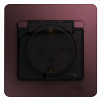 Розетка 1 местная с З/К, крышкой и шторкой IP44, Баклажанный, Glossa SE GSL001148