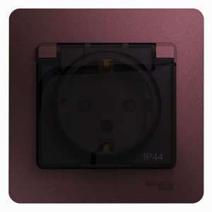 Розетка 1 местная с З/К, крышкой и шторкой IP44, Баклажанный, Glossa SE GSL001148