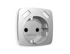 Лицевая панель розетки с З/К и USB зарядкой А+А с шторками, Серебро глянец, OMEGA Quant Ambrella Volt OP4090