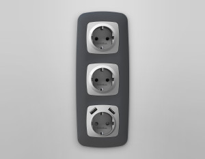 Лицевая панель розетки с З/К и USB зарядкой А+А с шторками, Серебро глянец, OMEGA Quant Ambrella Volt OP4090
