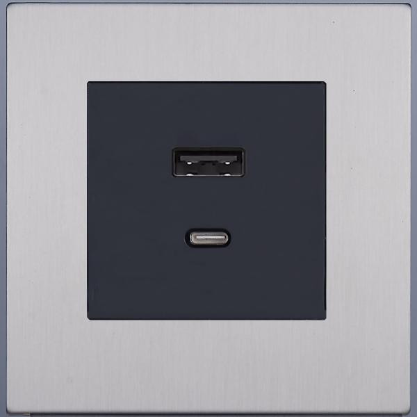 Розетка USB для быстрой зарядки Type A+C, Никель, Bilbao Salvador SJAN55BC12