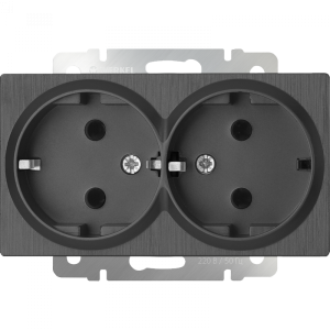 Розетка двойная с З/К без шторок 16А 250В, Графит рифленый, Werkel W1172004