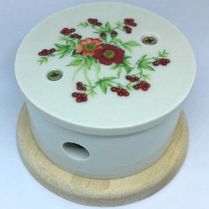 Распаечная коробка D80 из керамики с круглой крышкой, подложка береза, лето, ЦИОН РК-ЛЕТ1
