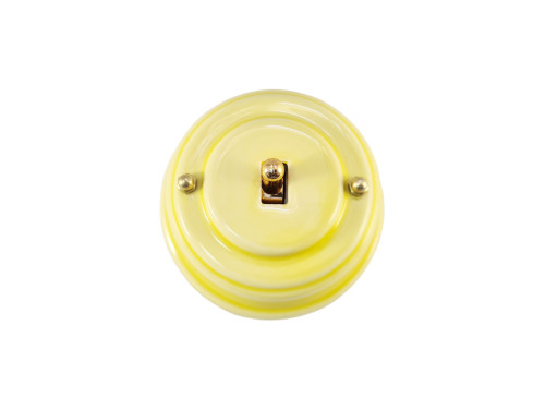 Выключатель керамика тумблерный 1 кл. проходной, желтый giallo с золотой ручкой, Leanza ВРПЖЗ