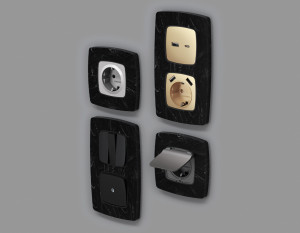 Рамка 3 местная мрамор, Черный, OMEGA Opera Ambrella Volt OF940703