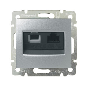 Розетка комп.+телеф. RJ45+RJ11 Cat. 5e, алюминий, Valena Classic Legrand 770280