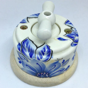 Выключатель керамика 2 кл. (4 положения), подложка береза, Лазурный, ЦИОН  В2Б-ЛАЗ