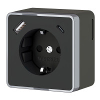 Розетка с З/К и USB зарядкой, тип А+С, Черный/хром, Gallant Werkel W5071735