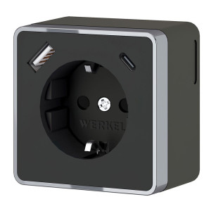 Розетка с З/К со шторками и USB зарядкой, тип А+C, Черный/хром, Gallant Werkel W5071735