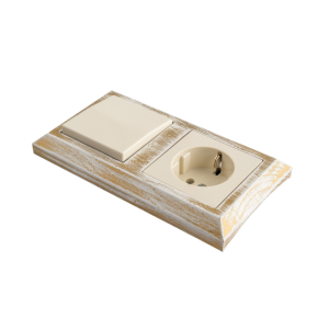 Рамка 2 местная деревянная под электрику ABB Zenit, белый-золото, DecoWood РЗМ2-БЗ