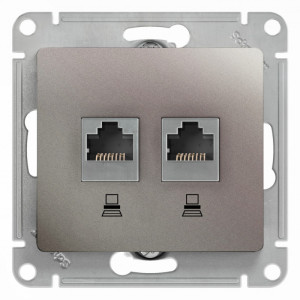 Розетка компьютерная 2-ая RJ45 Cat. 5e, Платина, Glossa SE GSL001285KK