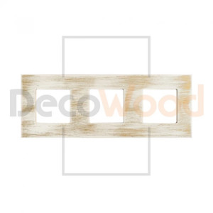 Рамка 3 местная деревянная под электрику ABB Zenit, Белый/Золото, DecoWood РЗМ3-БЗ