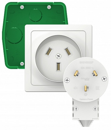 Силовой комплект (розетка, вилка, монтажная коробка) 2Р+N 32А 250В, Белый, Blanca SE BLNSK013231