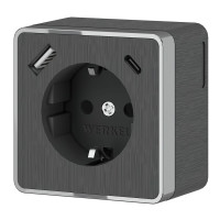 Розетка с З/К и USB зарядкой, тип А+С, Графит рифленый, Gallant Werkel W5071704