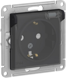Розетка с З/К с крышкой, влагозащищенная IP44, Карбон, AtlasDesign Aqua SE ATN441046