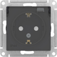Розетка с З/К с крышкой, влагозащищенная IP44, Карбон, AtlasDesign Aqua SE ATN441046