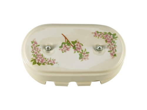 Распаечная коробка керамика на 8 отверстий, цв. розовые цветы, серебристая фурнитура Leanza КР8РС
