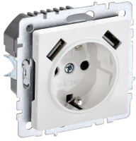 Розетка с З/К и USB зарядкой, тип А+А 2,1А, Белый, Brite IEK BR-R14-16-U21-D21-K01
