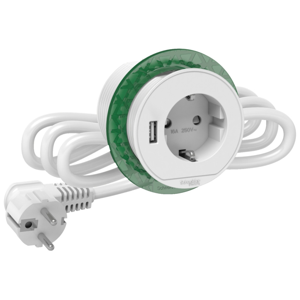 Настольный встраив. розеточный блок с З/К + USB, Белый, Unica System+ SE INS44004