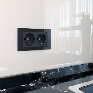 Розетка двойная с З/К без шторок 16А 250В, Черный матовый, Werkel W1172008