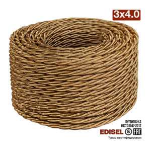 Ретро кабель витой 3x2,5 Медный шелк, Edisel ПРВ (1 метр)
