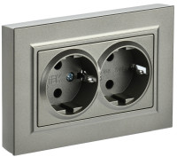 Розетка 2-я c З/К со шторками, Шампань, Brite IEK BR-R24-16-K37-F