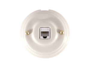 Розетка комп. RJ45 cat.6, керамика, Белый Вianco, золотистая фурнитура, Leanza РК6БЗ