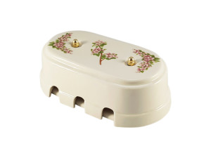Распаечная коробка керамика на 6 отверстий, цв. розовые цветы, золотистая фурнитура Leanza КР6РЗ