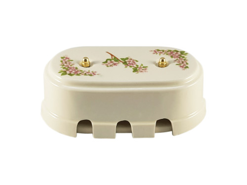 Распаечная коробка керамика на 6 отверстий, цв. розовые цветы, золотистая фурнитура Leanza КР6РЗ