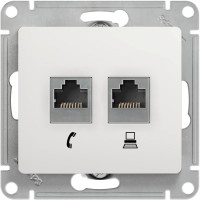 Розетка двойная комп. RJ45 cat 5e + телеф. RJ11, Белый, Glossa SE GSL000185