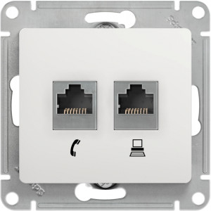 Розетка двойная комп. RJ45 cat 5e + телеф. RJ11, Белый, Glossa SE GSL000185