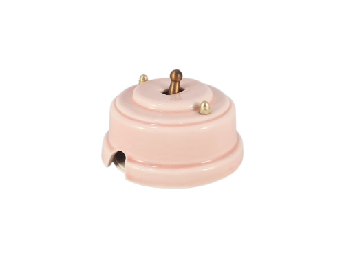 Выключатель керамика тумблерный 1 кл. проходной, розовый rosa с бронзовой ручкой, Leanza ВРПДБ