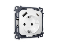Розетка с З/К и USB зарядкой А+С с шторками, Белый матовый, OMEGA Quant Ambrella Volt MO130010