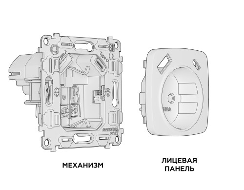 Розетка с З/К и USB зарядкой А+С с шторками, Белый матовый, OMEGA Quant Ambrella Volt MO130010