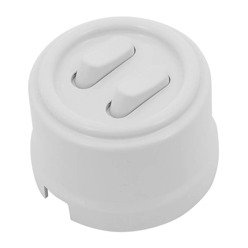Выключатель пластик кнопочный 2 кл., Белый, Bironi B1-222-21