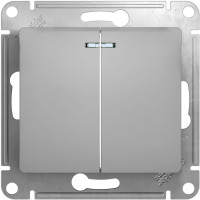 Выключатель 2 кл. с подсветкой, Алюминий, Glossa SE GSL000353