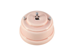 Выключатель керамика тумблерный 1 кл. проходной, розовый rosa с серебряной ручкой, Leanza ВРПДС