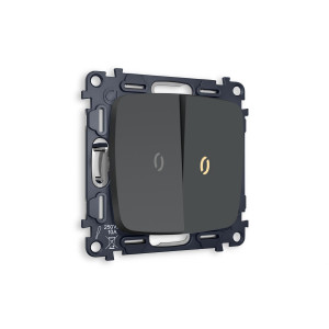 Выключатель 2 кл. проходной с/подсв. (3200K), Графит мягкое касание, OMEGA Quant Ambrella Volt MO904030